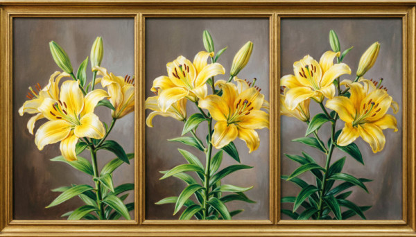 Триптих в багете Жёлтые лилии, 50x70 см