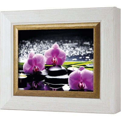  Ключница Базальт и пурпурный фаленопсис, Жемчуг/Золото, 13x18 см фото в интернет-магазине