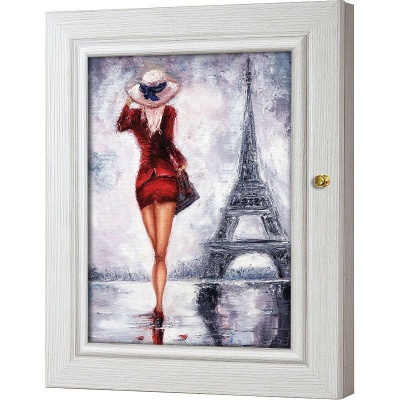  Ключница Девушка в красном у Эйфелевой башни, Жемчуг, 20x25 см фото в интернет-магазине