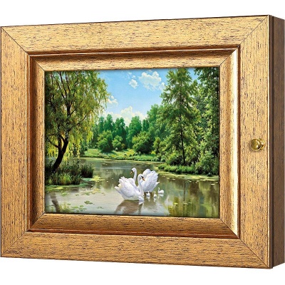  Ключница Лебединая семья на пруду, Авантюрин, 13x18 см фото в интернет-магазине