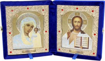  Икона Малая венчальная пара в синей бархатной шкатулке, SH11 фото в интернет-магазине