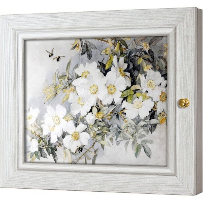  Ключница Белые цветы шиповника, Жемчуг, 20x25 см фото в интернет-магазине